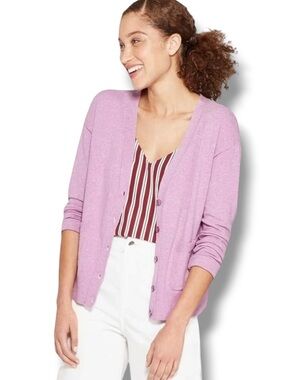 A New Day Women’s Lilac Purple Cardigan Button Up Sweater Spring Fashion